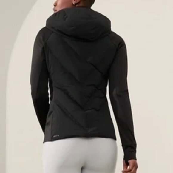 Athleta Inlet Quilted AthLeisure Black Puffer Slim Fit Hooded Jacket Sz MED - Picture 2 of 13